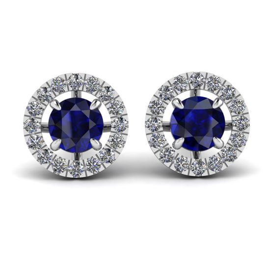 Sapphire Stud Earrings with Detachable Diamond Halo, Enlarge image 1
