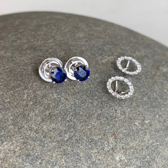 Sapphire Stud Earrings with Detachable Diamond Halo Rose Gold,  Enlarge image 5