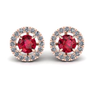 Ruby Stud Earrings with Detachable Diamond Halo Jacket Rose Gold