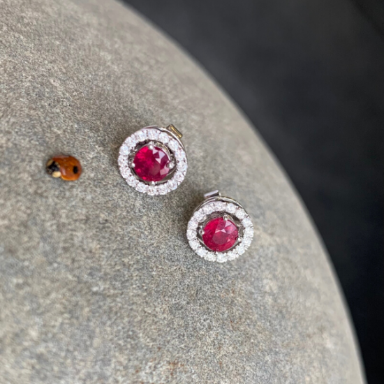 Ruby Stud Earrings with Detachable Diamond Halo Jacket Rose Gold,  Enlarge image 5