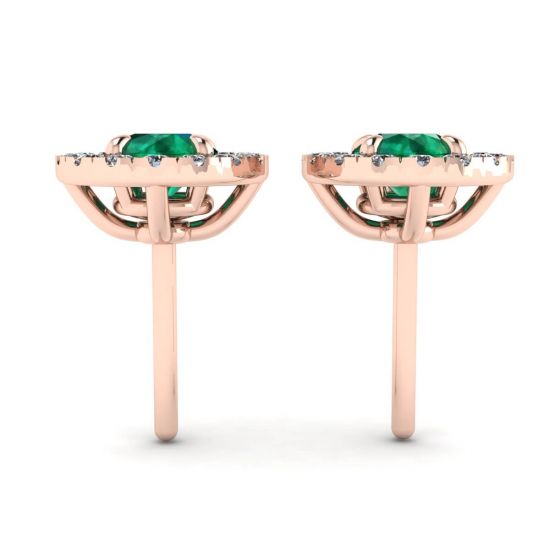 Emerald Stud Earrings with Detachable Diamond Halo Jacket Rose Gold,  Enlarge image 2