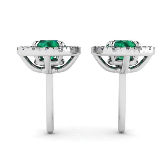 Emerald Stud Earrings with Detachable Diamond Halo Jacket,  Enlarge image 2