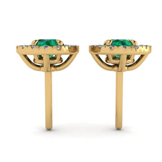 Emerald Stud Earrings with Detachable Diamond Halo Jacket Yellow Gold,  Enlarge image 2