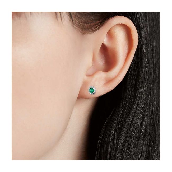 Emerald Stud Earrings with Detachable Diamond Halo Jacket Yellow Gold - Photo 3