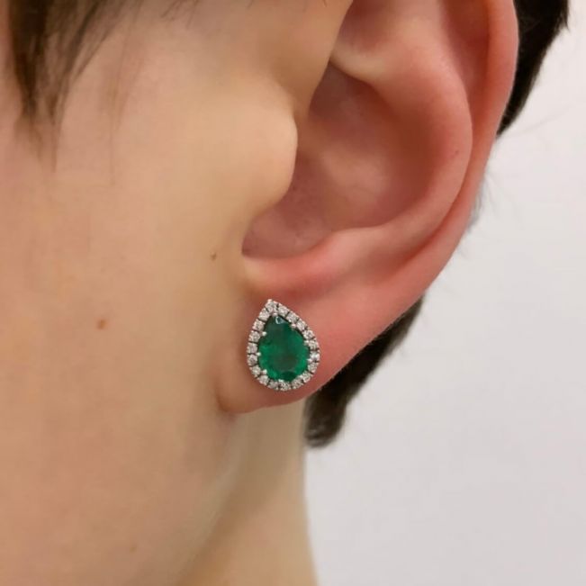 Pear-Shaped Emerald with Diamond Halo Earrings Rose Gold - Photo 3