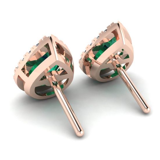 Pear-Shaped Emerald with Diamond Halo Earrings Rose Gold,  Enlarge image 3
