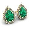 Pear-Shaped Emerald with Diamond Halo Earrings Yellow Gold, Image 2