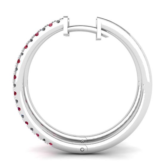 White Gold Hoop Earrings with Rubies and Diamonds , More Image 0