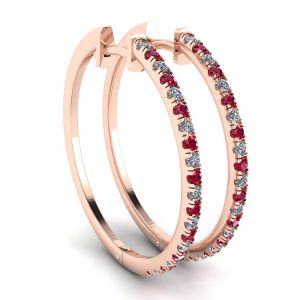 Rose Gold Hoop Earrings with Rubies and Diamonds