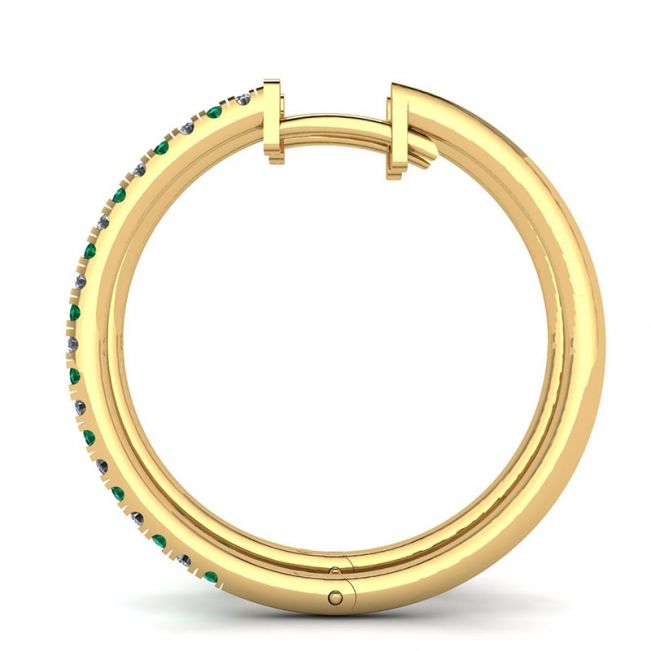 Diamond and Emerald Hoop Earrings Yellow Gold - Photo 1