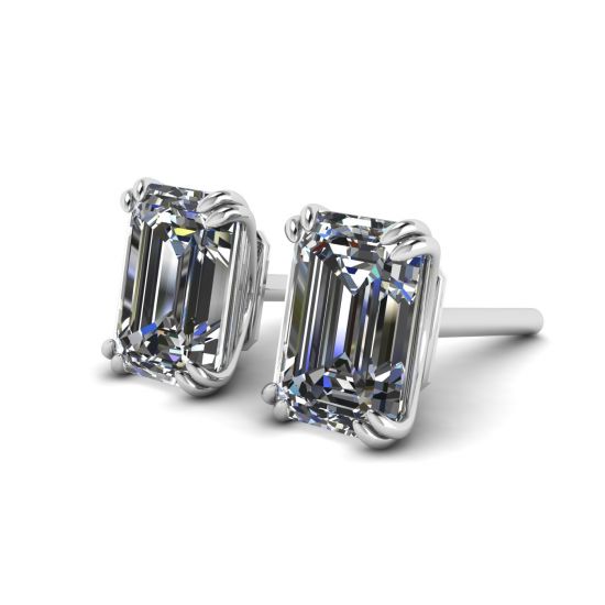 Emerald Cut Diamond Stud Earrings,  Enlarge image 2