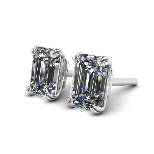Emerald Cut Diamond Stud Earrings - Photo 1