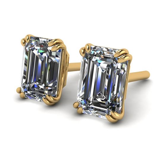 Emerald Cut Diamond Stud Earrings Yellow Gold, More Image 0