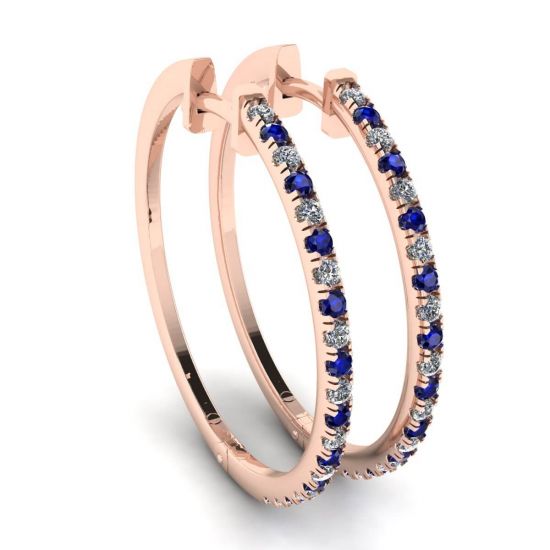 Hoop Sapphire and Diamond Earrings Rose Gold
