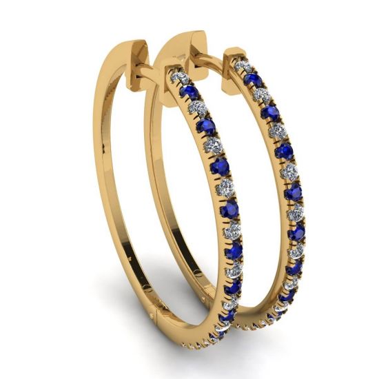 Hoop Sapphire and Diamond Earrings Yellow Gold, Image 1