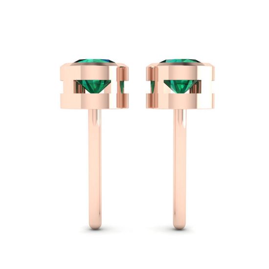 Emerald Stud Earrings in Rose Gold,  Enlarge image 2