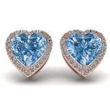 Heart Shape Blue Topaz Stud Earrings Rose Gold
