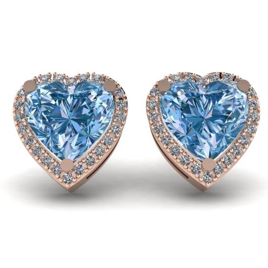 Heart Shape Blue Topaz Stud Earrings Rose Gold, Image 1