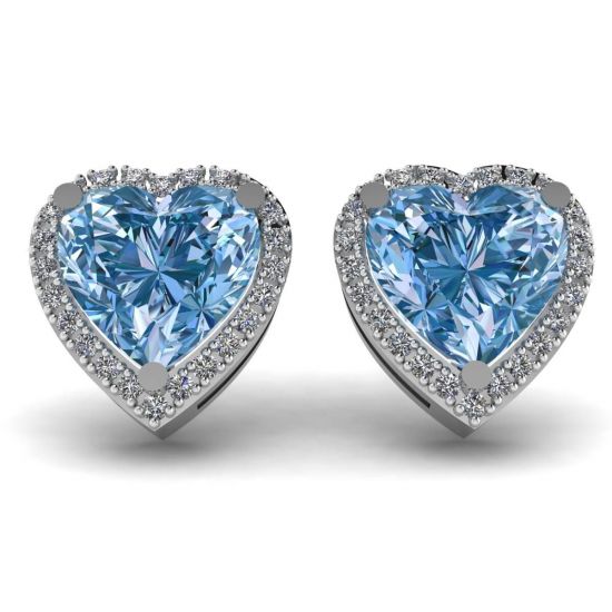 Heart Shape Blue Topaz Stud Earrings White Gold, Enlarge image 1