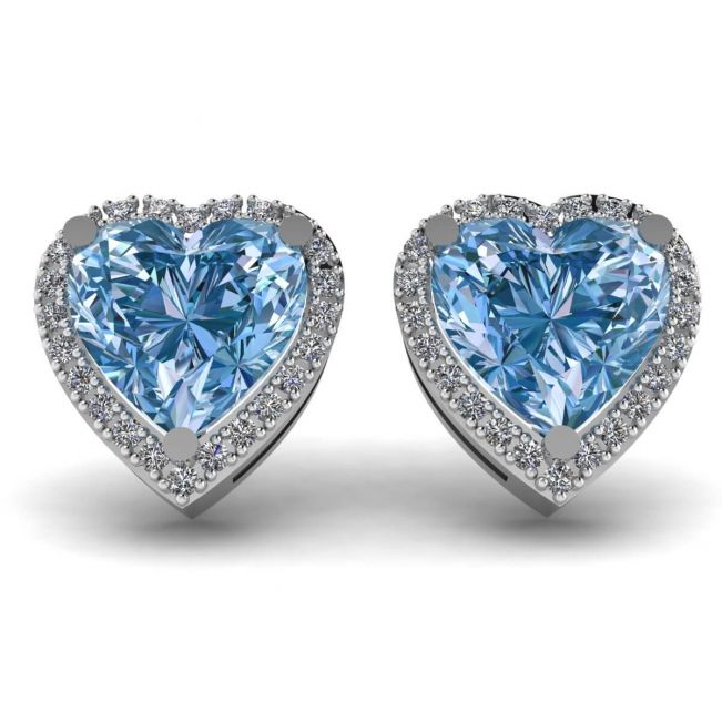 Heart Shape Blue Topaz Stud Earrings White Gold