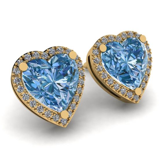 Heart Shape Blue Topaz Stud Earrings Yellow Gold,  Enlarge image 2