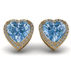 Heart Shape Blue Topaz Stud Earrings Yellow Gold