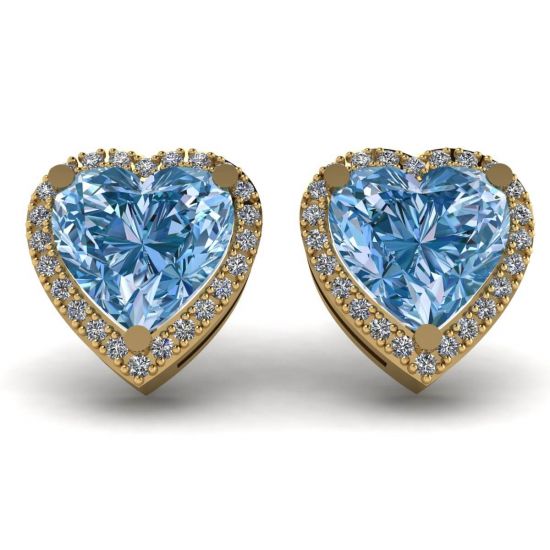 Heart Shape Blue Topaz Stud Earrings Yellow Gold, Image 1