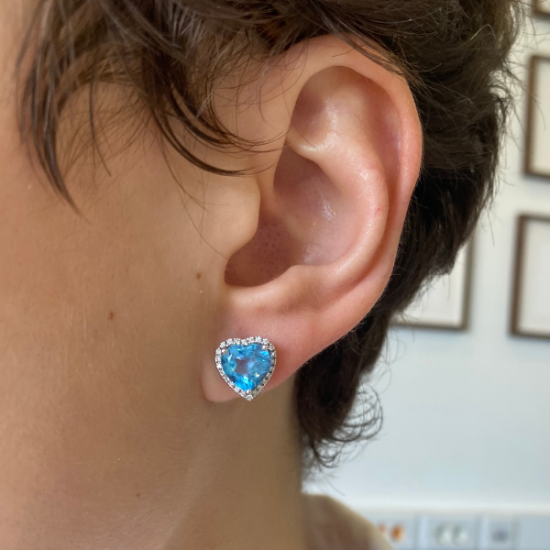 Heart Shape Blue Topaz Stud Earrings White Gold,  Enlarge image 3