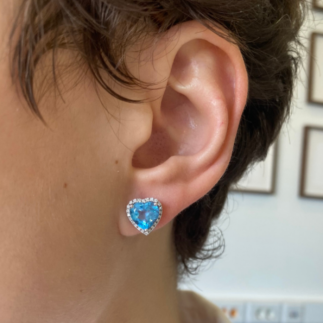 Heart Shape Blue Topaz Stud Earrings White Gold - Photo 2