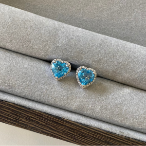 Heart Shape Blue Topaz Stud Earrings White Gold - Photo 3