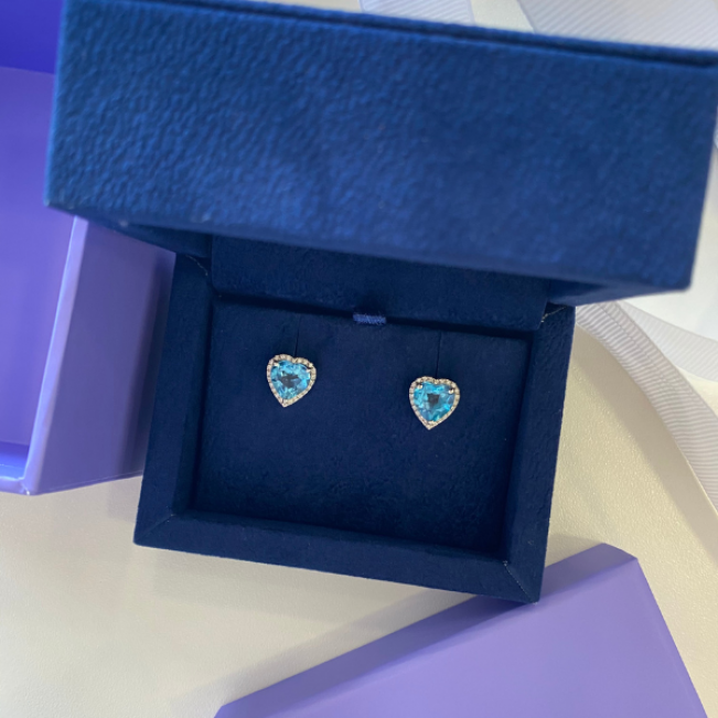Heart Shape Blue Topaz Stud Earrings White Gold - Photo 4