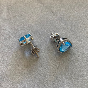 Heart Shape Blue Topaz Stud Earrings - Photo 4