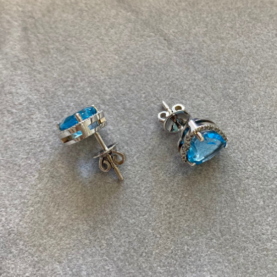 Heart Shape Blue Topaz Stud Earrings,  Enlarge image 5