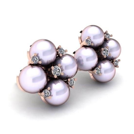 Sea Pearl and Diamond Stud Earrings Rose Gold,  Enlarge image 2