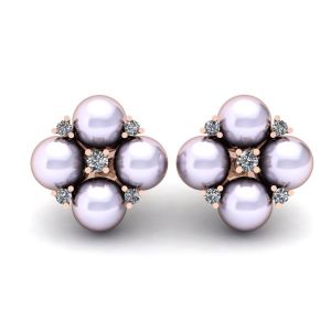 Sea Pearl and Diamond Stud Earrings Rose Gold