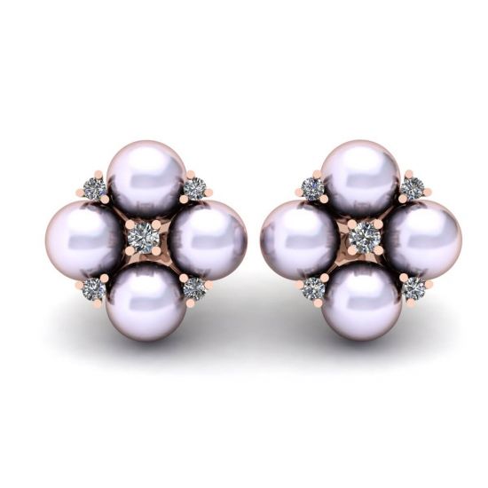 Sea Pearl and Diamond Stud Earrings Rose Gold, Enlarge image 1