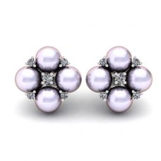 Sea Pearl and Diamond Stud Earrings White Gold