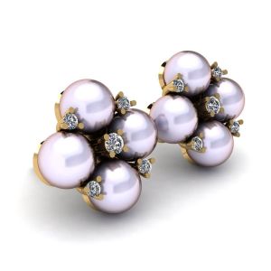 Sea Pearl and Diamond Stud Earrings Yellow Gold - Photo 1