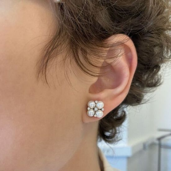Sea Pearl and Diamond Stud Earrings, Enlarge image 1