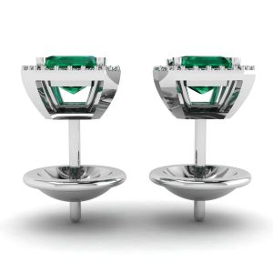 2 carat Emerald with Diamond Halo Stud Earrings White Gold - Photo 1