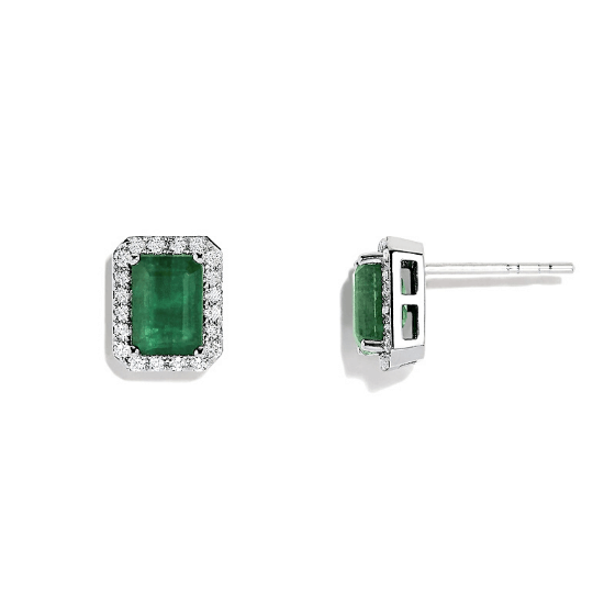 2 carat Emerald with Diamond Halo Stud Earrings,  Enlarge image 2