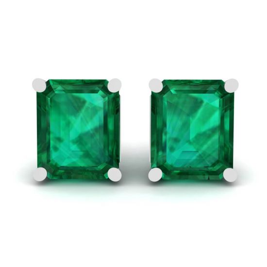 Simple 1.40 carat Emerald Earrings White Gold, Image 1
