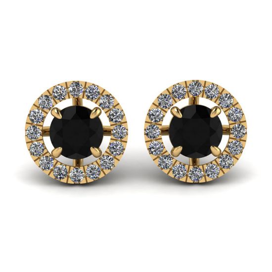 5 mm Black Diamond Studs with Detachable Halo Jackets Yellow Gold, Enlarge image 1