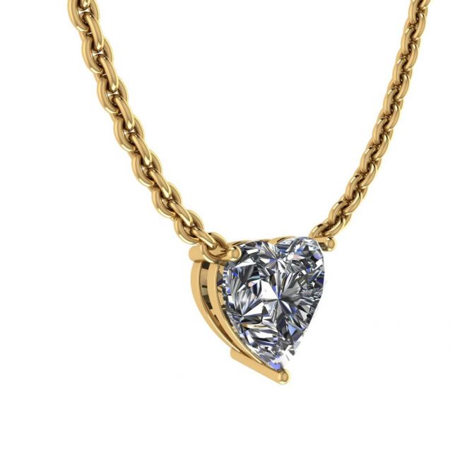 Heart Diamond Solitaire Necklace on Thin Chain Yellow Gold - Photo 1