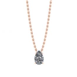 Pear Diamond Solitaire Necklace on Thin Rose Chain