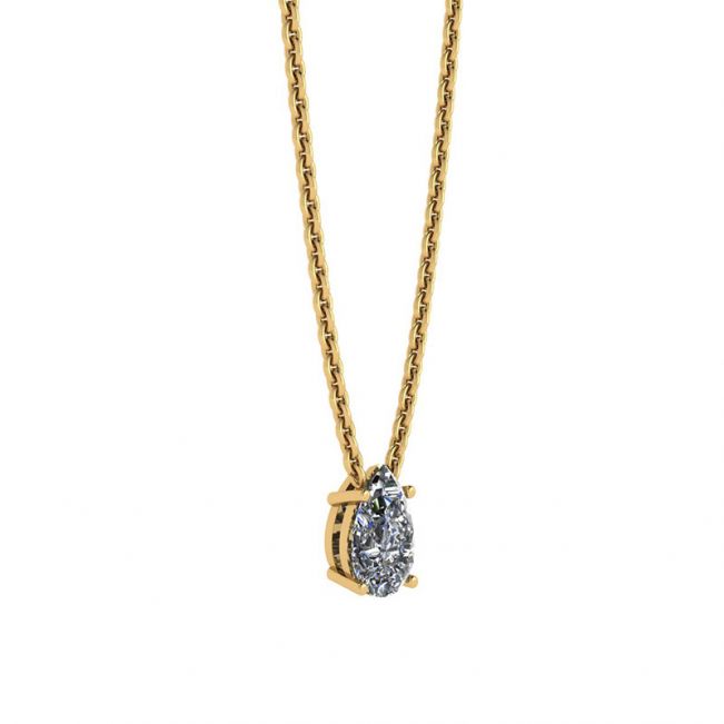 Pear Diamond Solitaire Necklace on Thin Yellow Chain - Photo 1