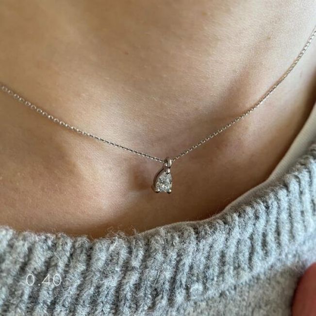 Pear Diamond Solitaire Necklace on Thin Chain - Photo 1