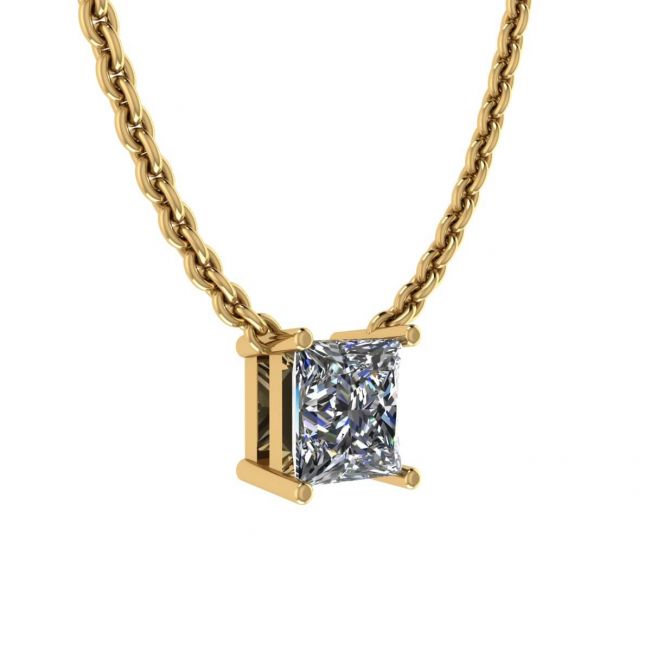 Princess Diamond Solitaire Necklace on Thin Chain Yellow Gold - Photo 1