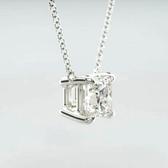 Princess Diamond Solitaire Necklace on Thin Chain, Image 1