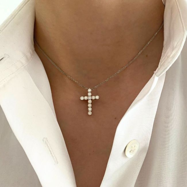 Cross Necklace with 11 diamonds (2х1.5 cm) - Photo 1